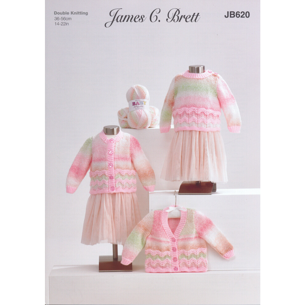 James Brett JB620 DK Knitting Pattern Baby Sweater & Cardigan