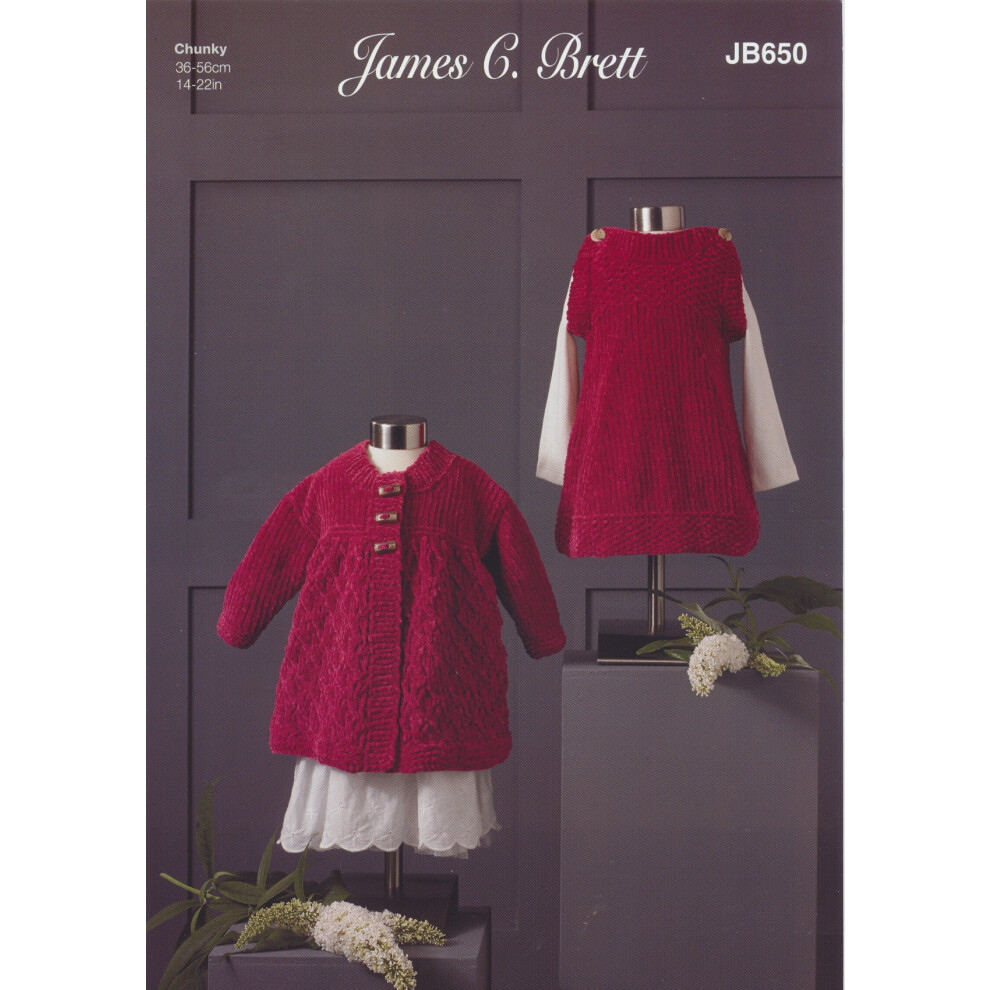 James Brett JB650 Chunky Knitting Pattern Baby Jacket & Sleeveless Dress