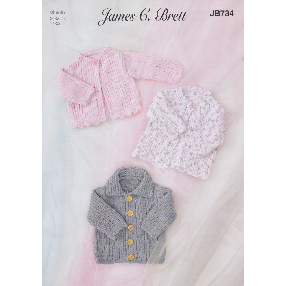 James Brett JB734 Chunky Knitting Pattern Baby Jacket & Cardigan