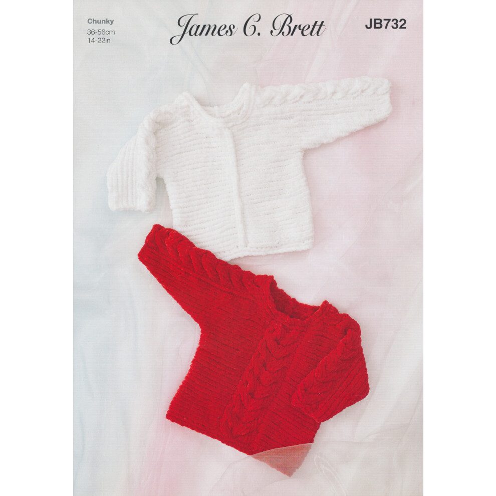 James Brett JB732 Chunky Knitting Pattern Baby Plain or Cabled Sweater