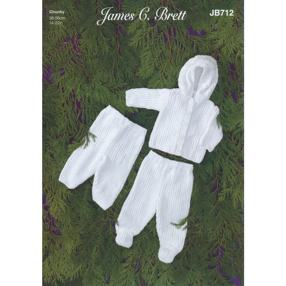 James Brett JB712 Chunky Knitting Pattern Baby Jacket Trousers & Leggings