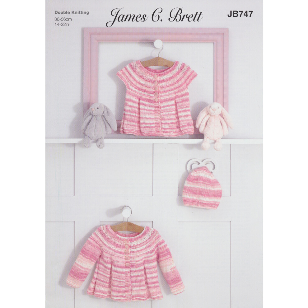 James Brett JB747 DK Knitting Pattern Baby Pleated Cardigans & Hat