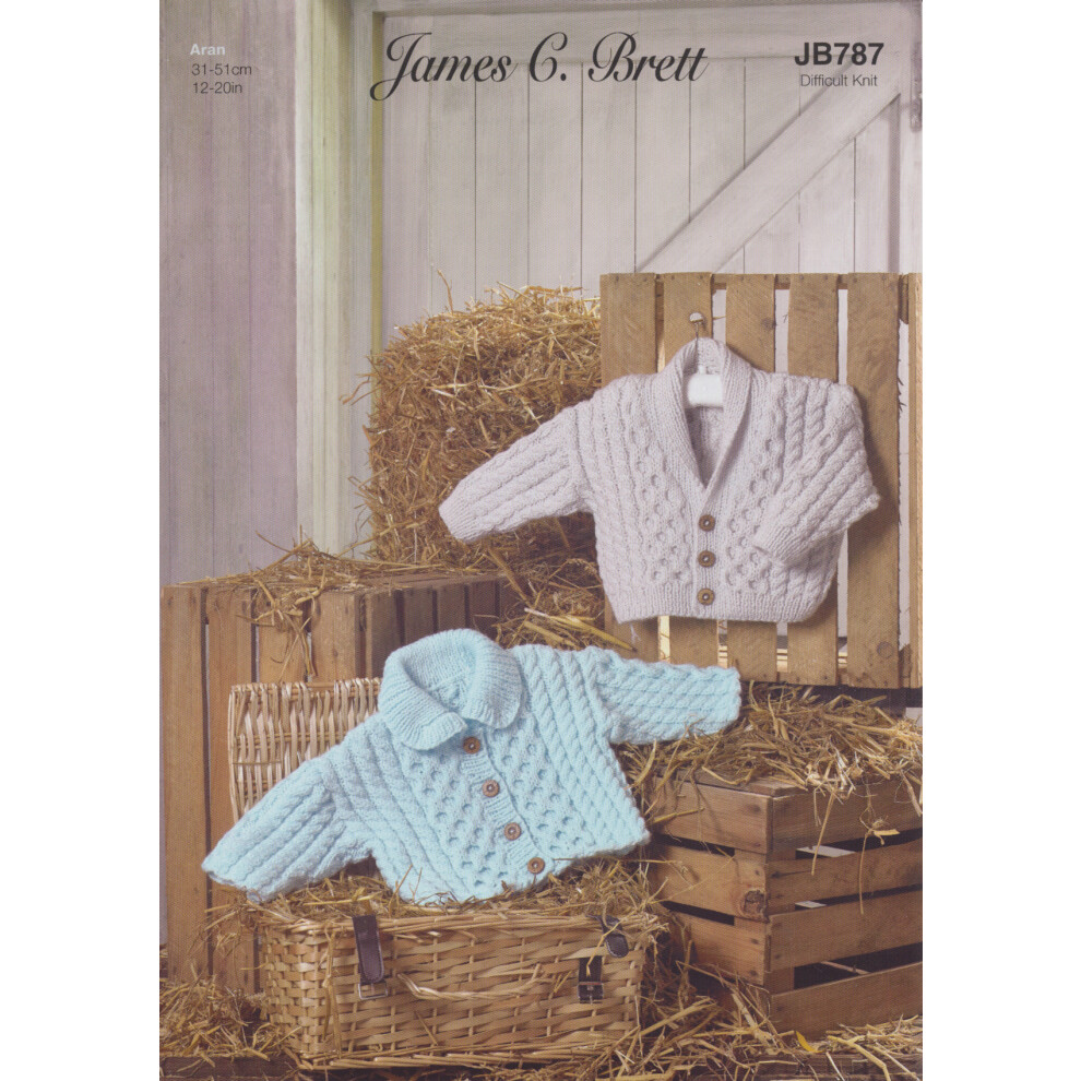 James Brett JB787 Aran Knitting Pattern Baby Cable Knit Jacket