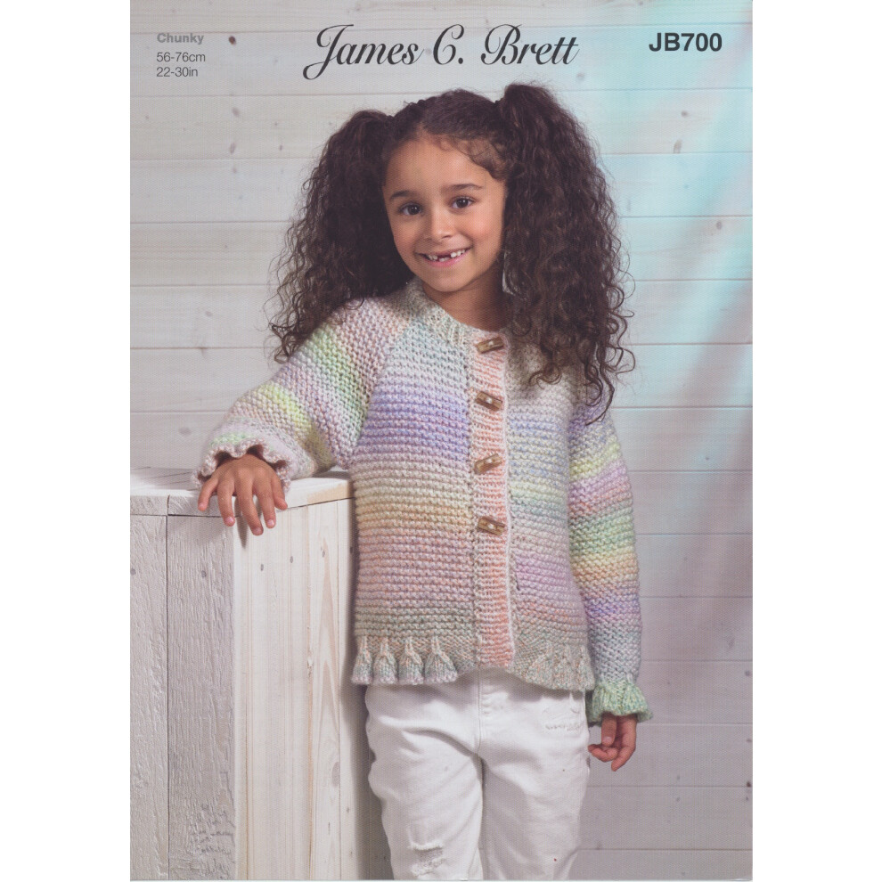 James Brett JB700 Chunky Knitting Pattern Girls Bell Border Cardigan