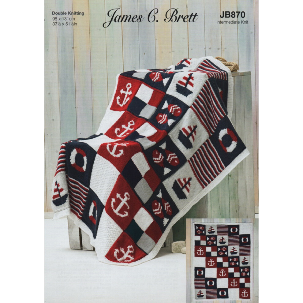 James Brett JB870 Double Knit Pattern Children's Nautical Sailing Design Blanket