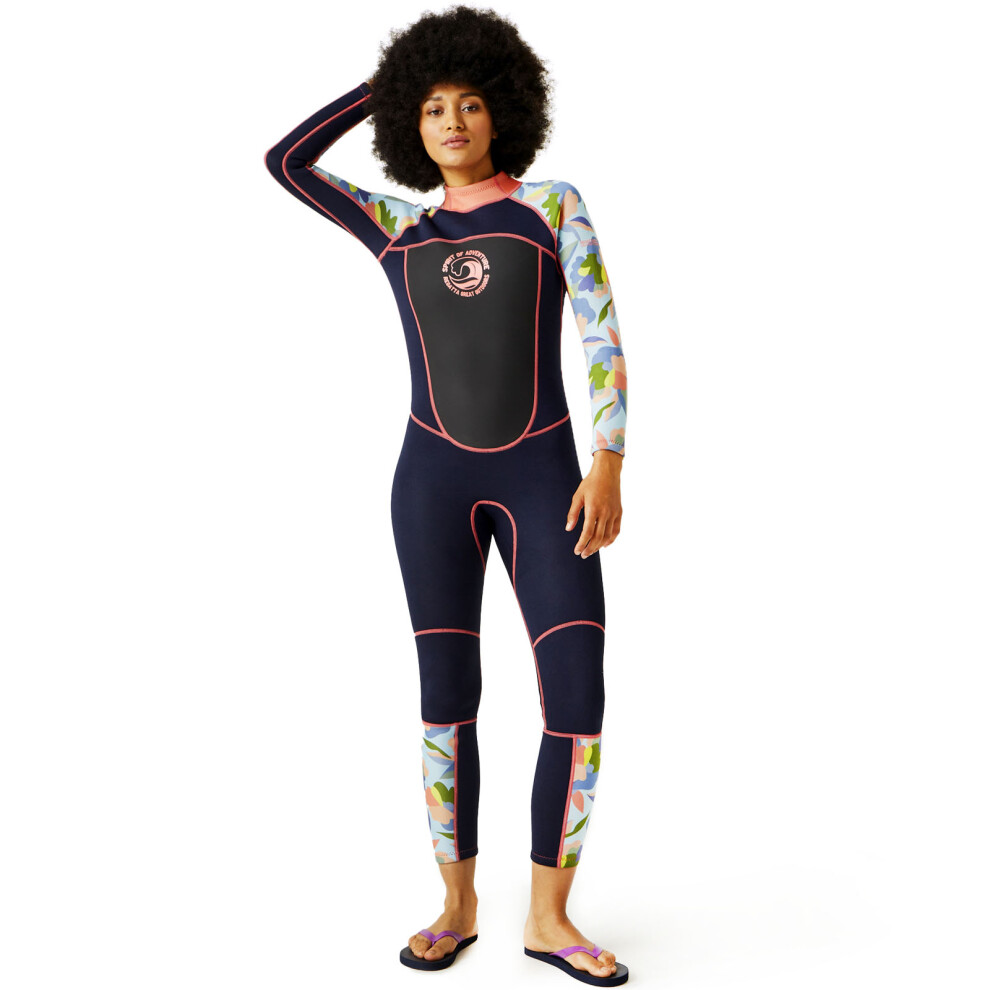 Regatta (6/8, Navy/Abstract) Womens Full 3Mm Uv Protect Back Zip Surf Surfing Full Length Wetsuit Blue