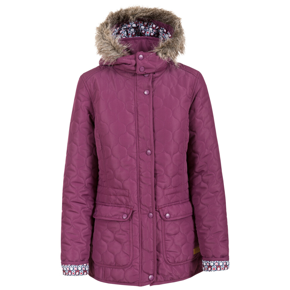 (6, Blackberry) Trespass Womens Padded Jacket With Fur Hood Jenna