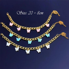 Butterfly Anklet Bracelet Alloy & Acrylic Wrist Ankle Chain Jewelry Gift for Girls Ladies Adjustable Length H9
