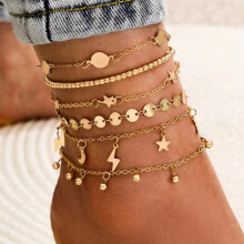 6 Piece Boho Chain Foot Jewelry Pendant Charm Anklet Set Ladies Girls Accessories Beach Jewelry