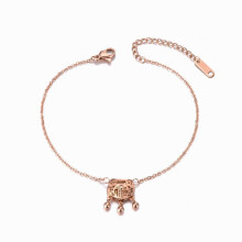 Ethnic Chinese Style Longevity Lock Charm Anklet Foot Jewelry Stainless Steel Chain Link Anklets For Women Girls A19011