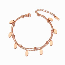 Bohemia Double Layers Small Disc Charm Anklet For Women Girl Stainless Steel Link Chain Summer Foot Jewelry A20012