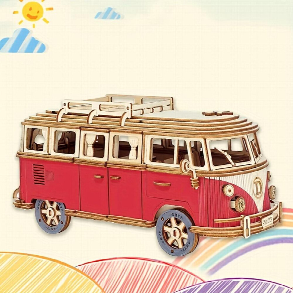 And Red Wooden Puzzle Camping Car Wooden Car Model Assembled 3d Three dimensional Building Block Toys Educational Toys Car Series-image-OPC-PCYHDSY-NEW
