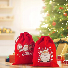 Christmas Gift Bags 2pcs Of Flannel Small Bag With Drawstring Good For Christmas Party Favors Red Random Pattern