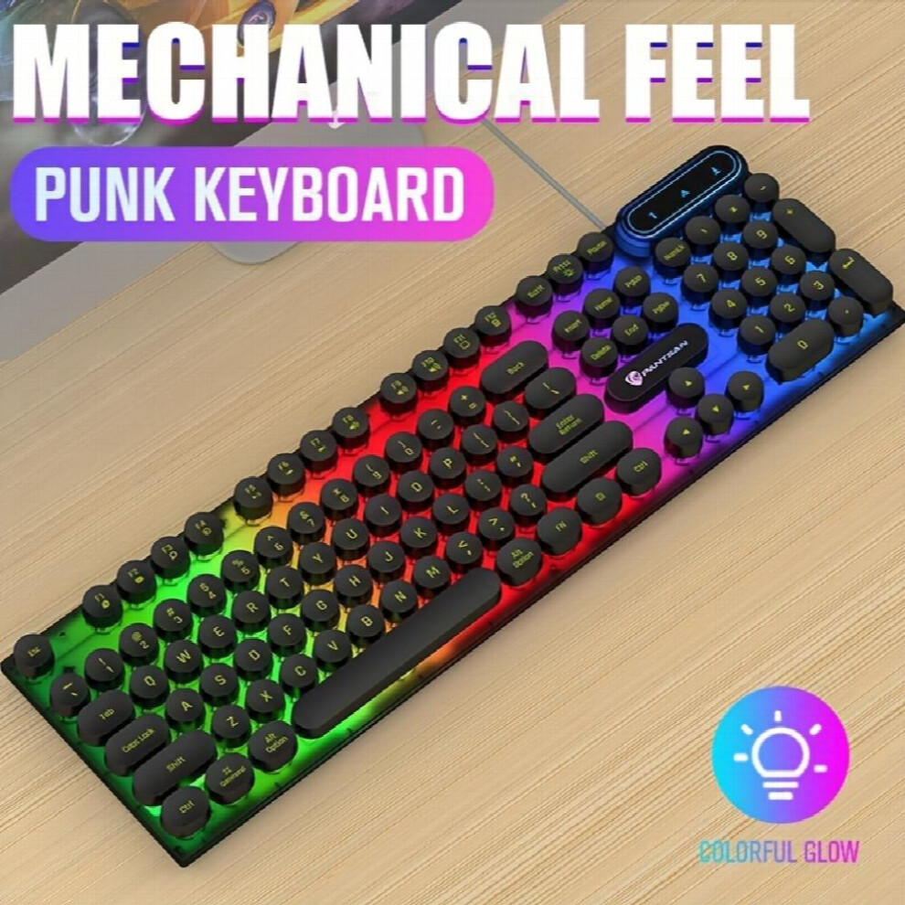Punk Round Keycap Keyboard Wired Luminous Mechanical Feel Gaming Keyboard 885677202502
