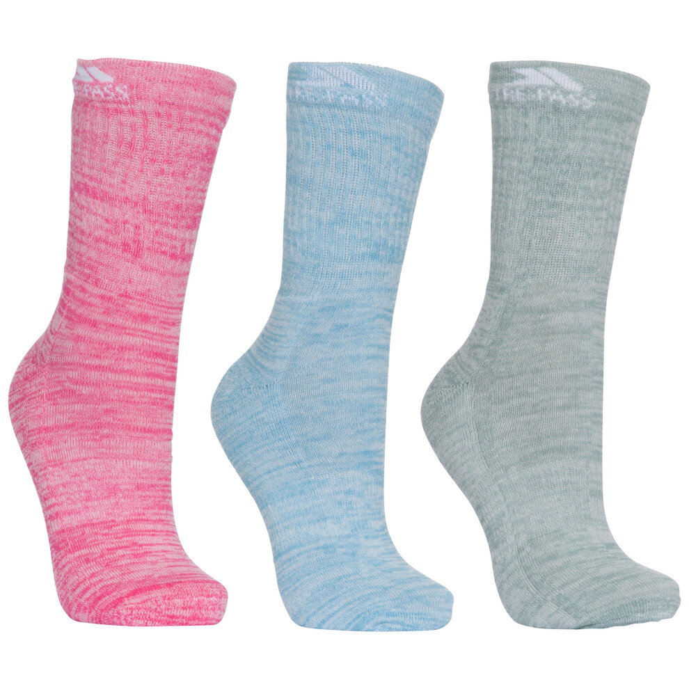 (6/9, Rose Melange / Blue Melange / Sage Melange) Trespass Womens Socks Mid Length 3 Pack Helvellyn