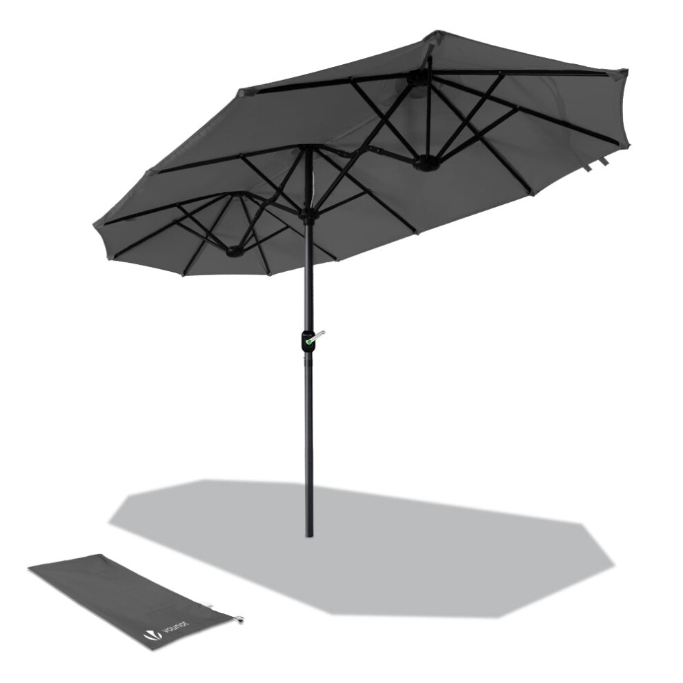 VOUNOT 3m Double Garden Parasol Table Umbrella, with Crank Handle Cover Grey