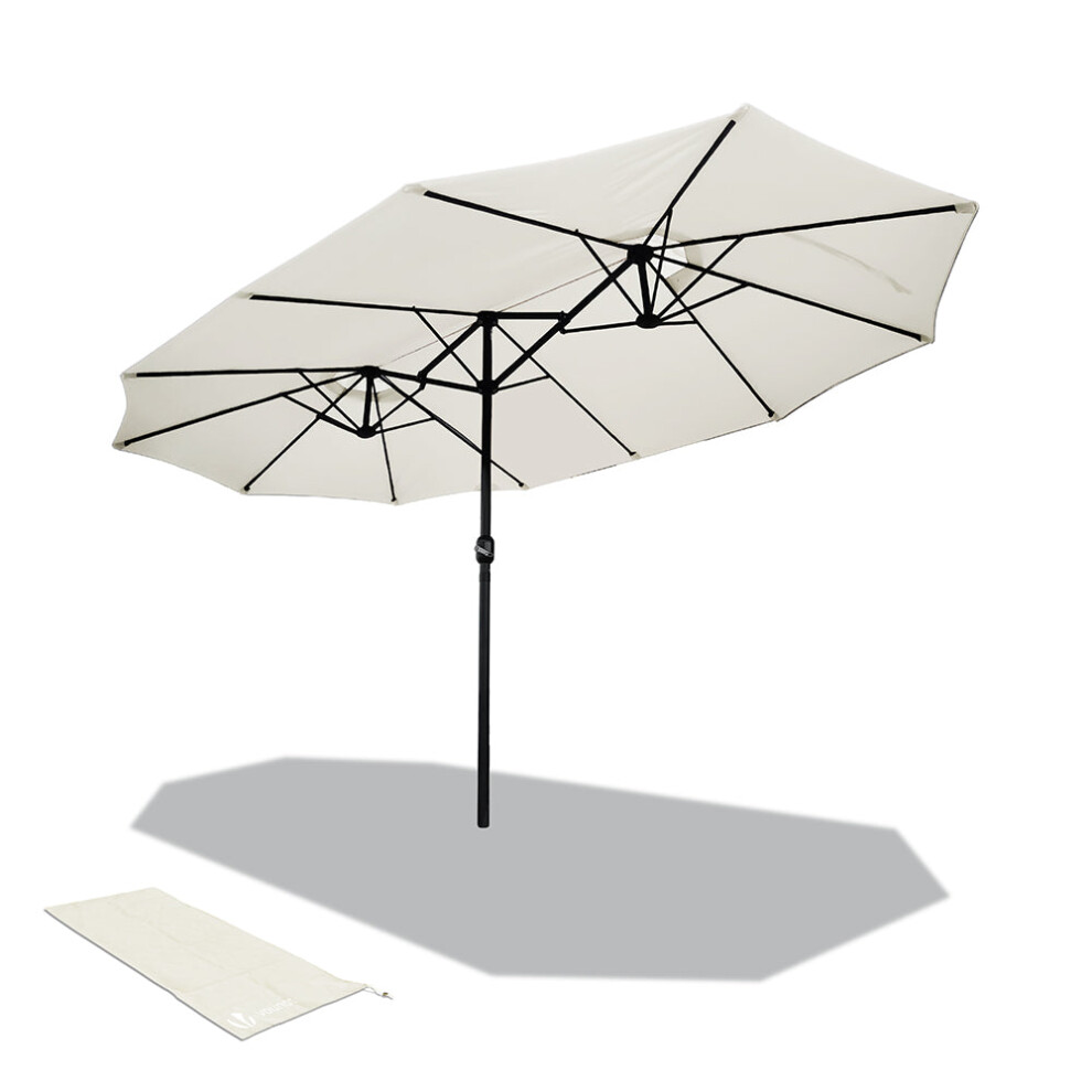 VOUNOT Double Garden Parasol with Hand Crank with Cover, 4.6m Beige