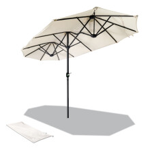 VOUNOT 3m Double Garden Parasol Table Umbrella with Crank - Beige, UV-Resistant Canvas, Aluminum 12-Rib Frame