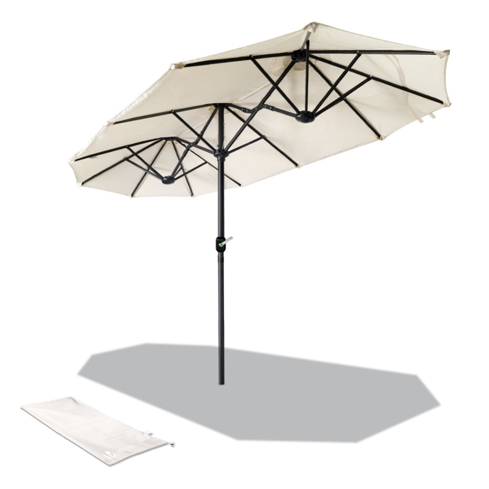 VOUNOT 3m Double Garden Parasol Table Umbrella, with Crank Handle Cover Beige