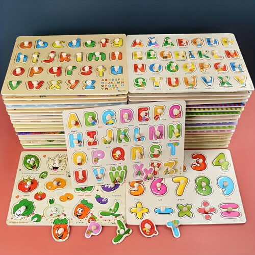 Wooden Peg Puzzles For Kids Montessori Alphabet Number Shape Puzzles ...