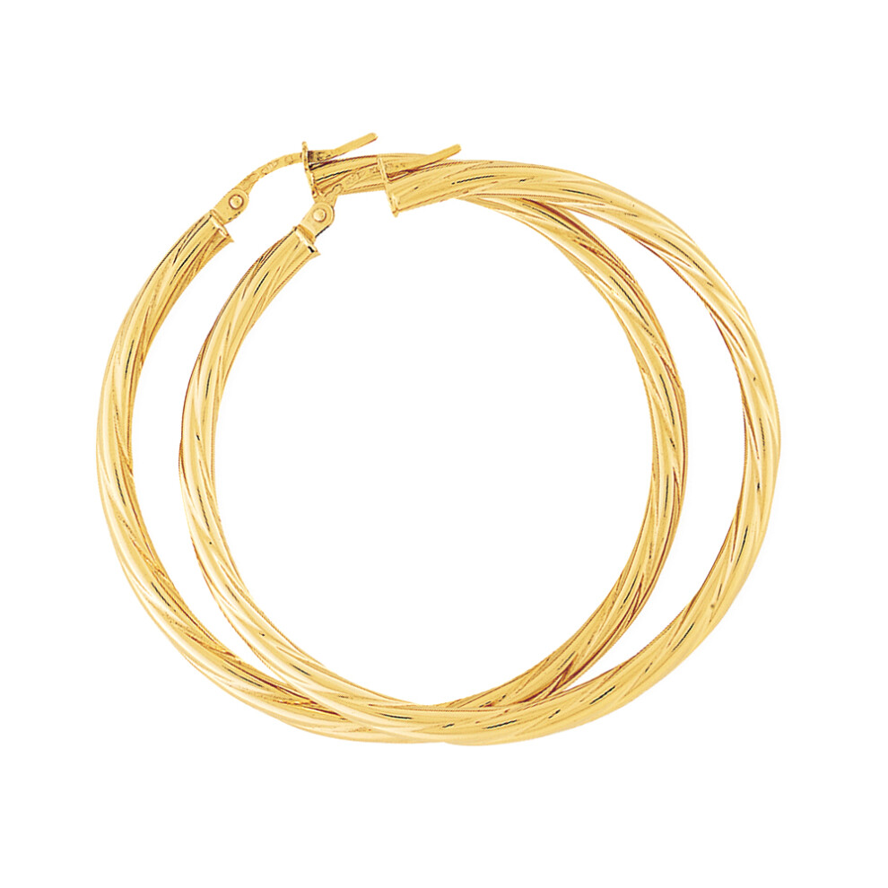 9ct Gold  Rock Candy Twist Hoop Earrings - 45mm - ENR02464