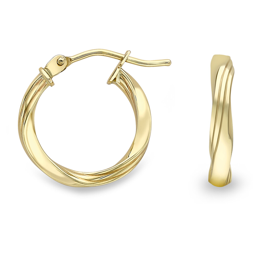 Jewelco London 9ct Yellow Gold Simple Double Flat Twist Hoop Earrings - ERNR02558