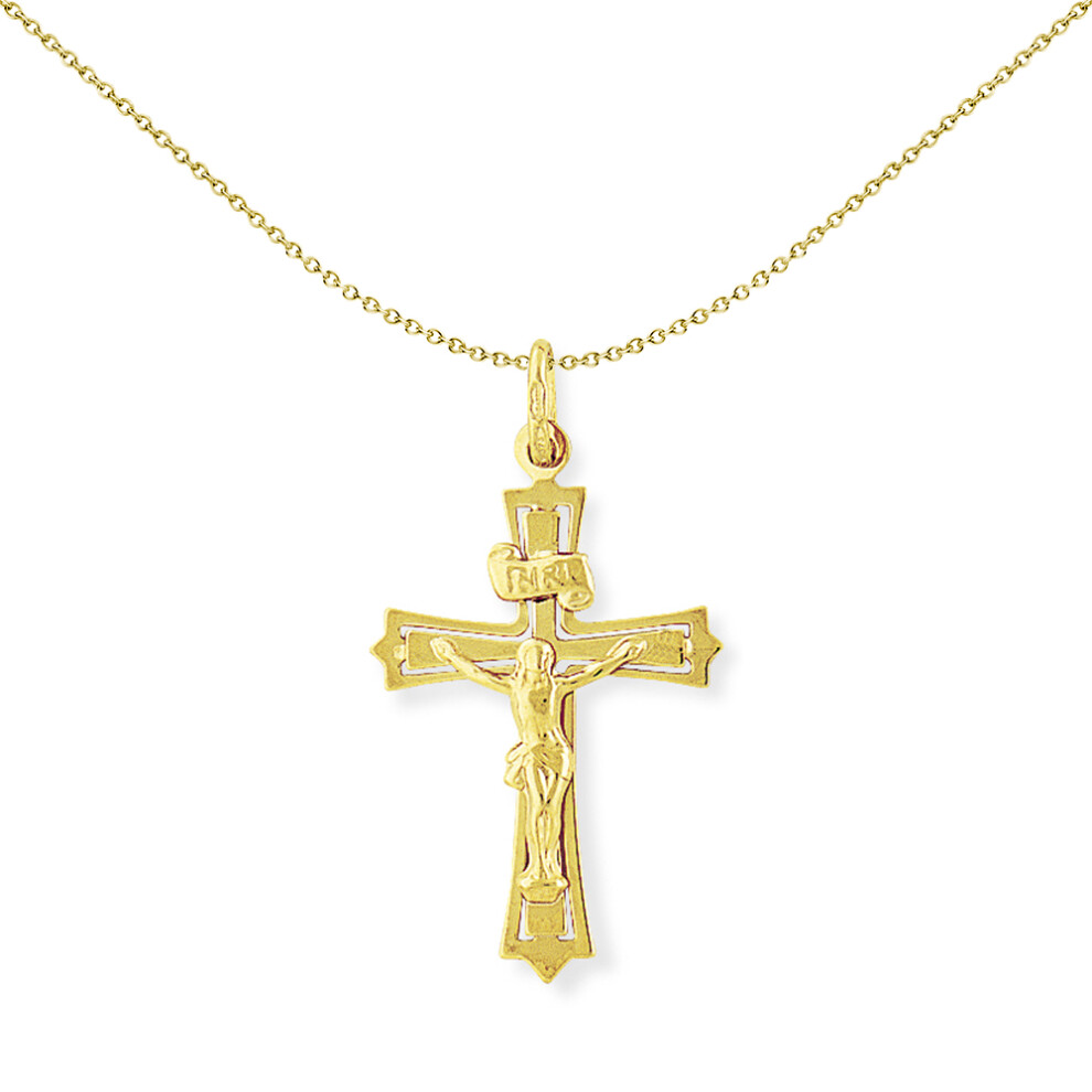 Jewelco London 9ct Yellow Gold Crucifix INRI Jesus Cross Charm Pendant - 22x38mm - CRNR02009