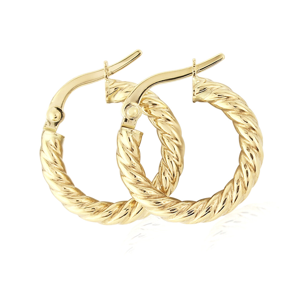 Jewelco London Ladies 9ct Yellow Gold Rope Twisted Round Hoop Earrings - 10mm - ERNR02844