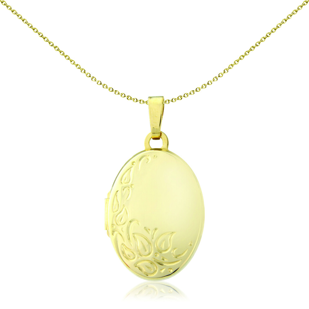 Jewelco London Ladies 9ct Yellow Gold Floral Motif Oval Locket Pendant - 18x14mm - LKNR02210