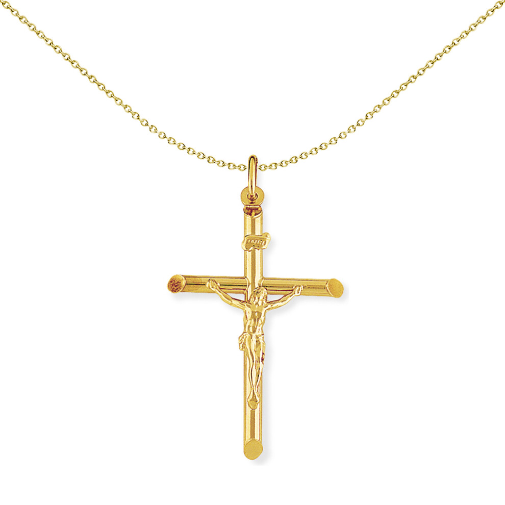 Jewelco London 9ct Yellow Gold Crucifix INRI Jesus Cross Charm Pendant - 28x50mm - CRNR02003