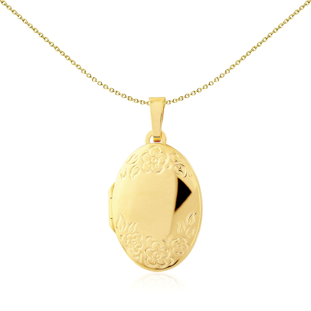 Jewelco London Ladies 9ct Yellow Gold Floral Motif Oval Locket Pendant - 24x16mm - LKNR02214