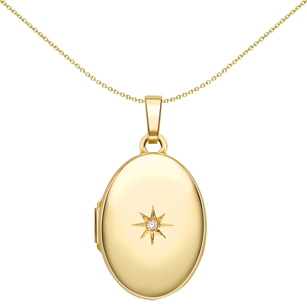 9ct Gold  Diamond Star-set Polished Oval Locket Pendant 1pts - LKNR02230