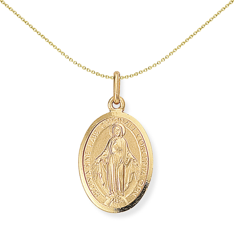 Jewelco London 9ct Gold Miraculous Madonna (Virgin Mary) Medallion Charm Pendant 13x26mm - FANR02139