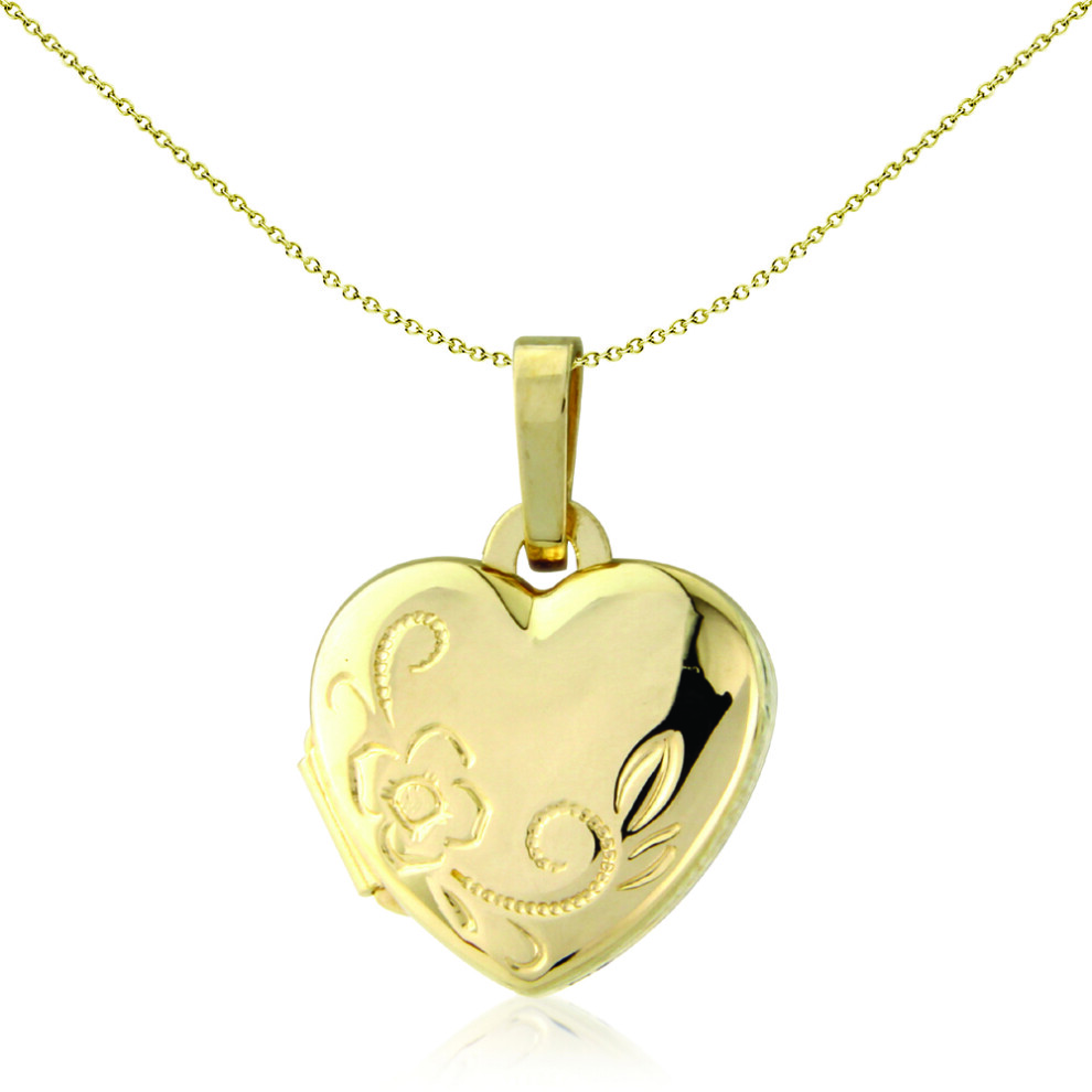 Jewelco London Ladies 9ct Yellow Gold Flower Love Heart Locket Pendant - 10mm - LKNR02199