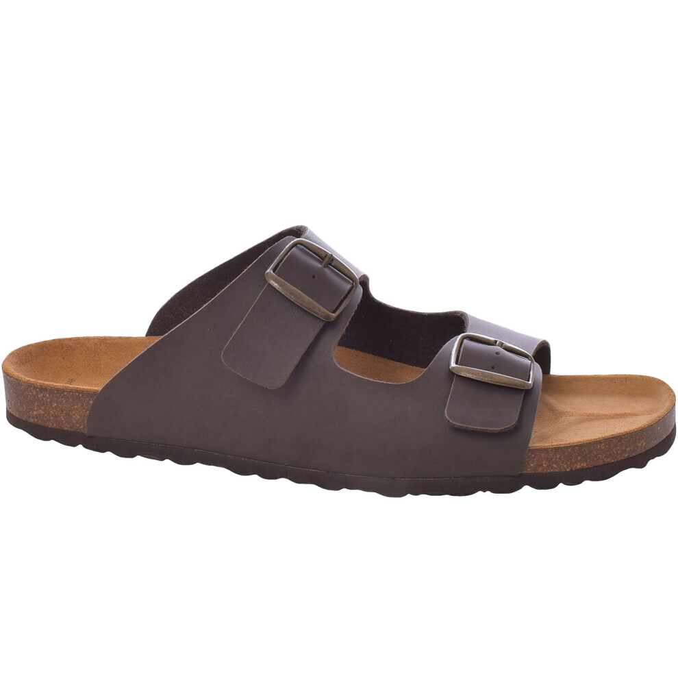 (13 UK, Brown) Lambretta Mens Avalon Twin Buckle Slip On Summer Flip Flops Sandals