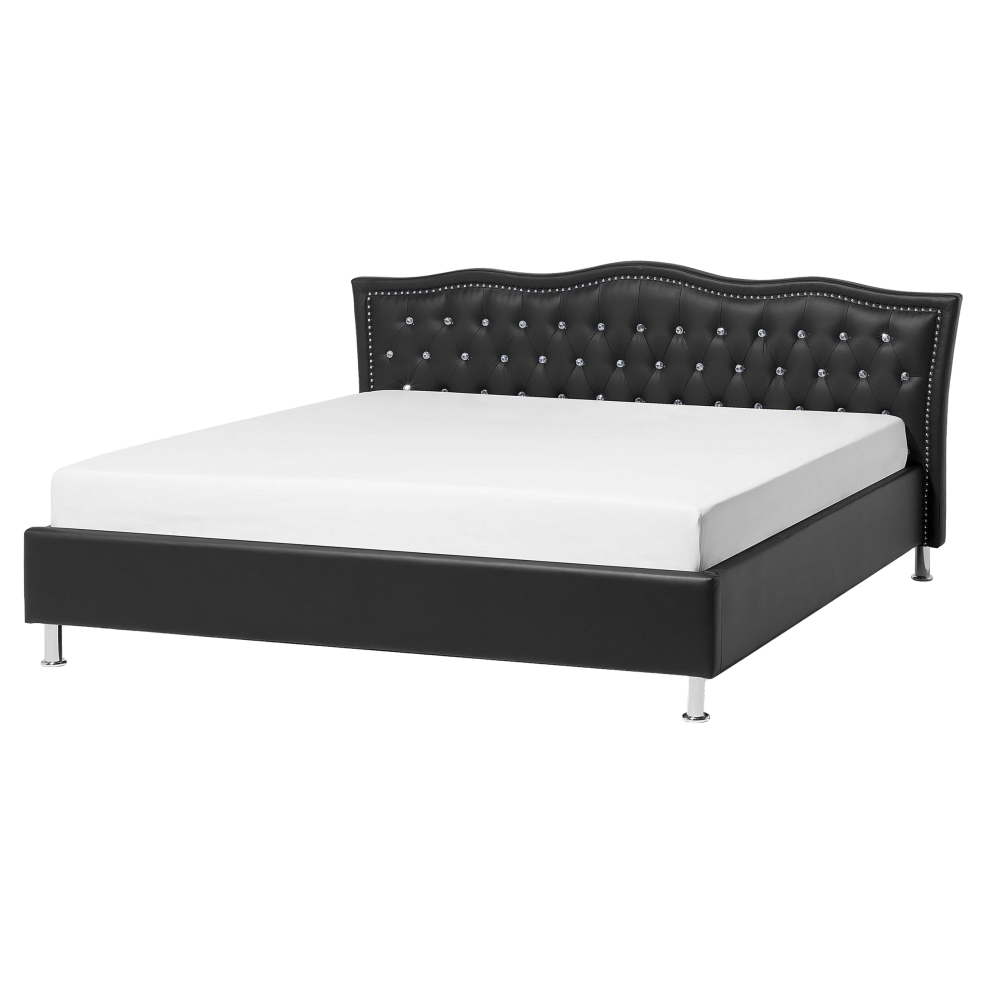 Bed Faux Leather METZ 160 x 200 cm (EU King Size) Black