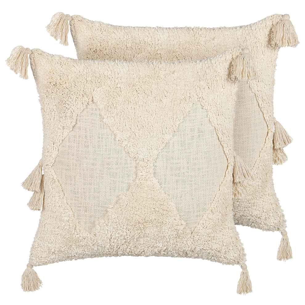 Set of 2 Decorative Cushions AVIUM Cotton 45 x 45 cm Light Beige Geometric Pattern