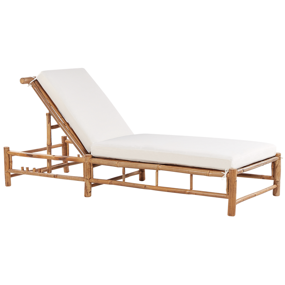 Sun Lounger with Cushion LIGURE Reclining Bamboo Wood Brown