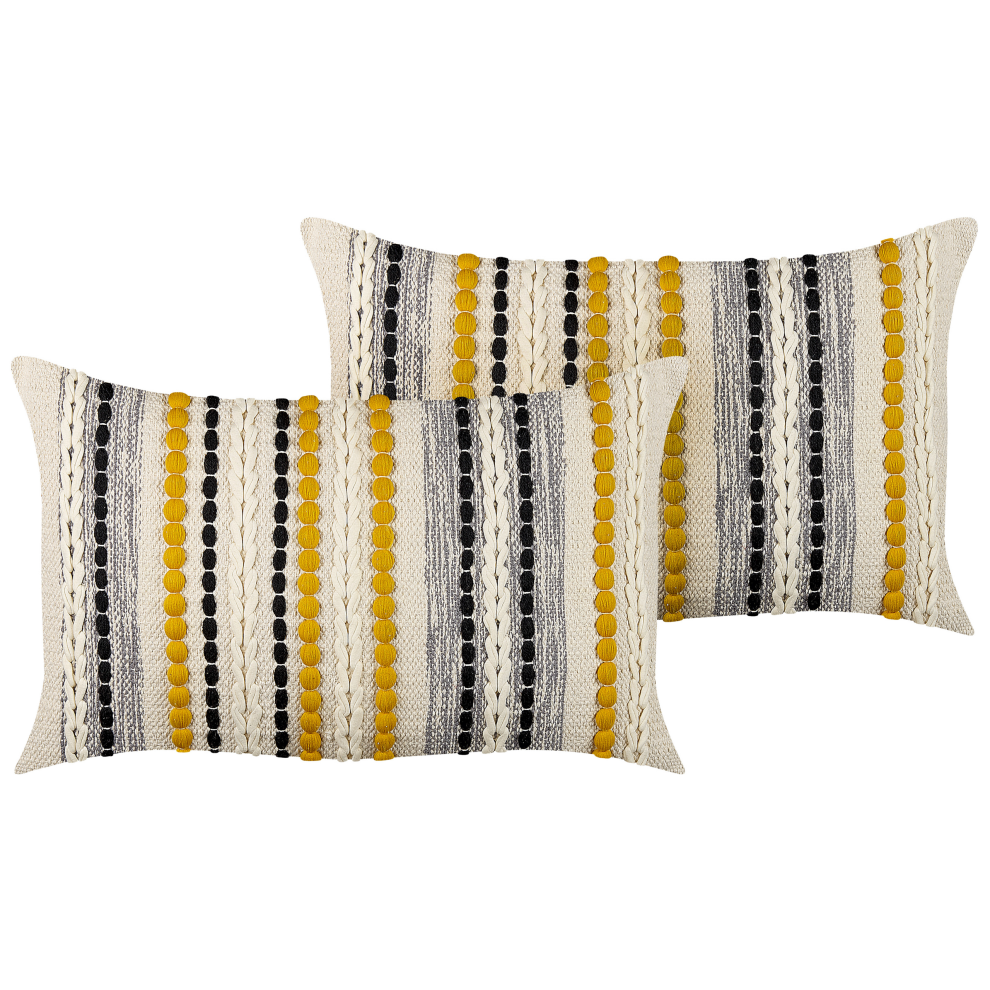 Set of 2 Decorative Cushions ARDISIA Cotton 40 x 60 cm Light Beige Striped