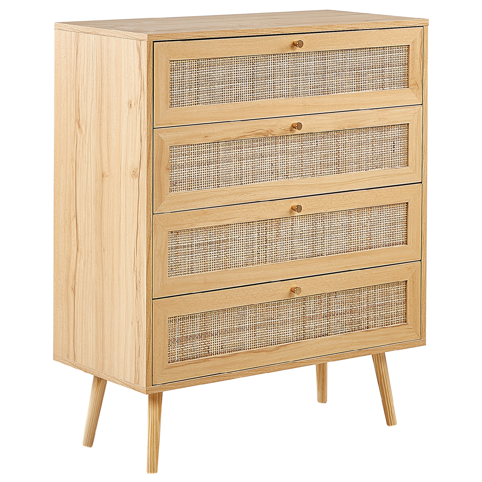 4 Drawer Chest PEROTE Rattan Light Brown