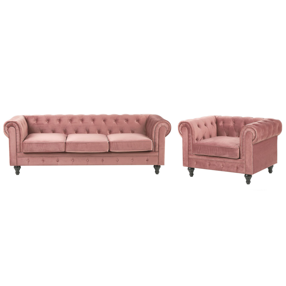 Velvet Living Room Set Pink CHESTERFIELD