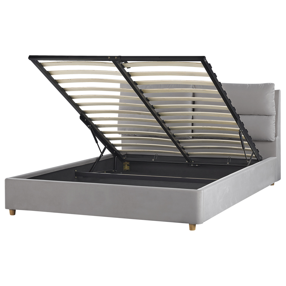 Ottoman Bed Velvet BATILLY 160 x 200 cm (EU King Size) Light Grey