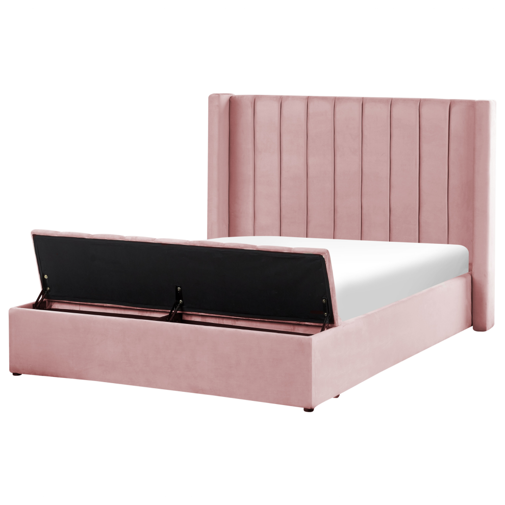 Bed with Storage Bench Velvet NOYERS 140 x 200 cm (EU Double) Pink