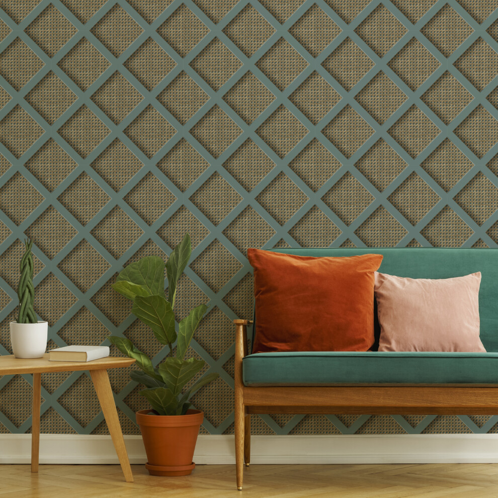 Superfresco Easy Ocean Panel Rattan Blue Trellis Wallpaper