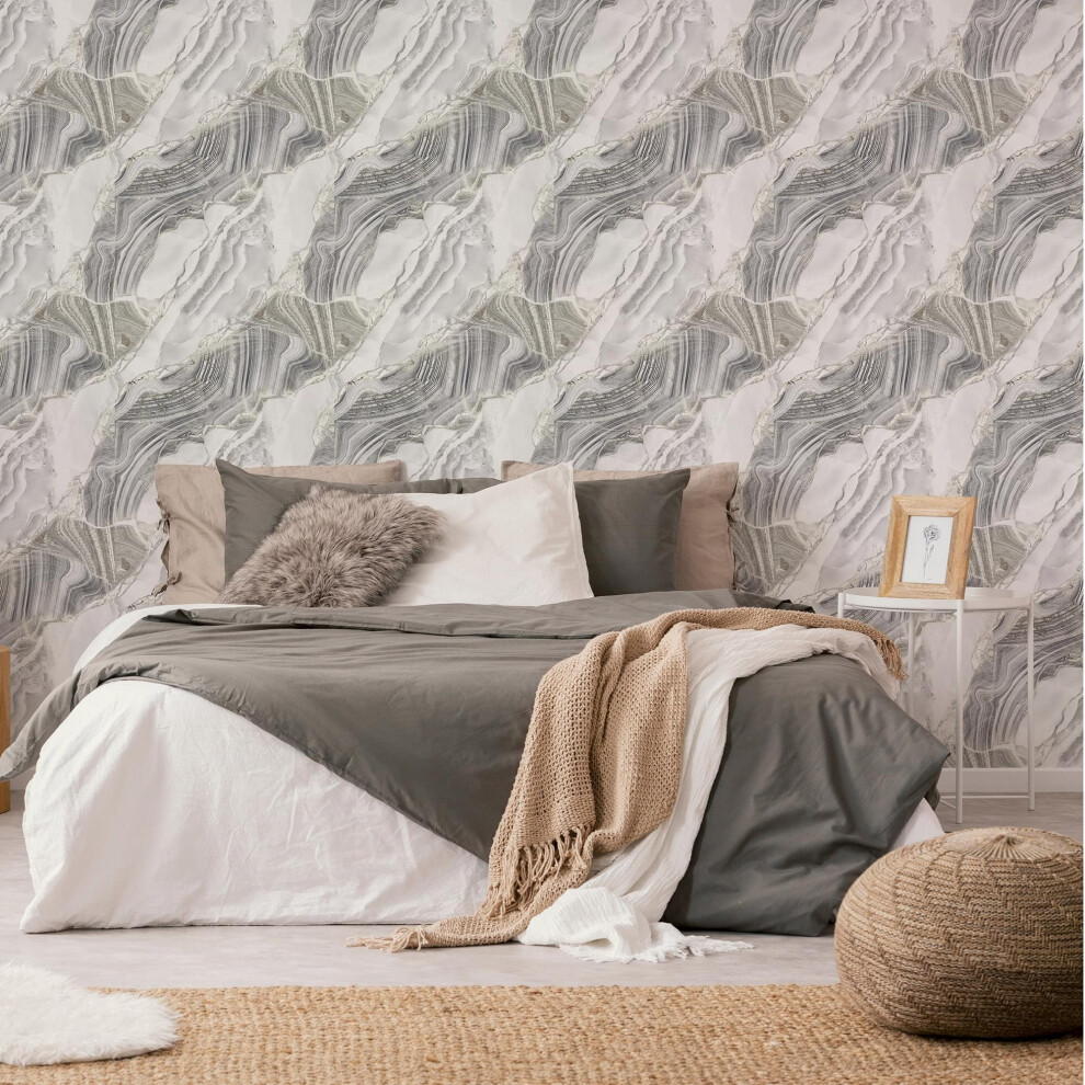 Agate Gemstone Effect Grey / Gold Wallpaper