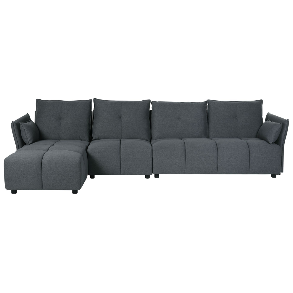 Corner Sofa TOMRA Fabric Graphite Grey 4 Seater Right Hand