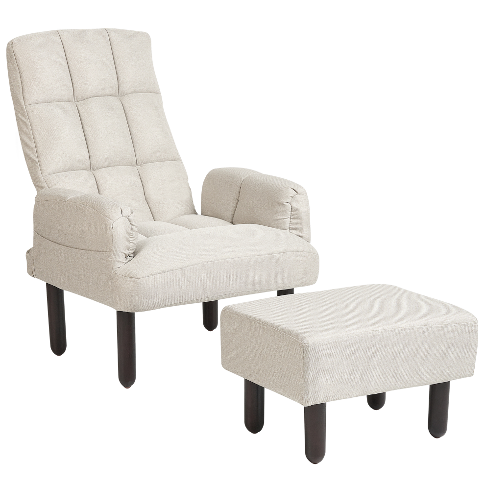 Recliner Chair OLAND with Footstool Faux Linen Light Beige