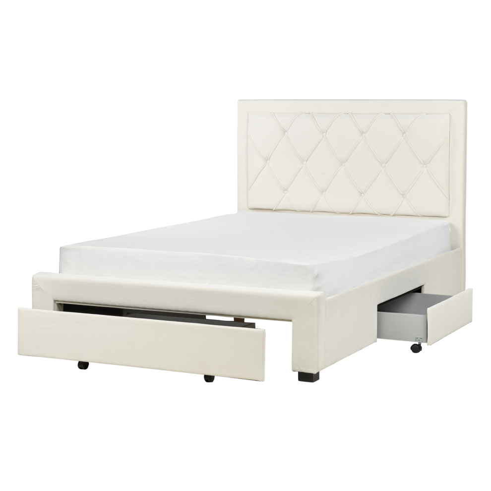 Bed with Storage Drawers Velvet LIEVIN 140 x 200 cm (EU Double) Cream