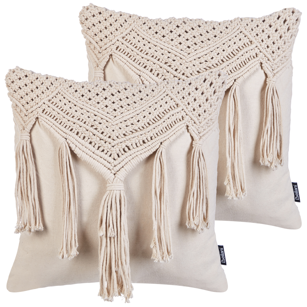 Set of 2 Decorative Cushions BEDADI Cotton 45 x 45 cm Light Beige Geometric Pattern