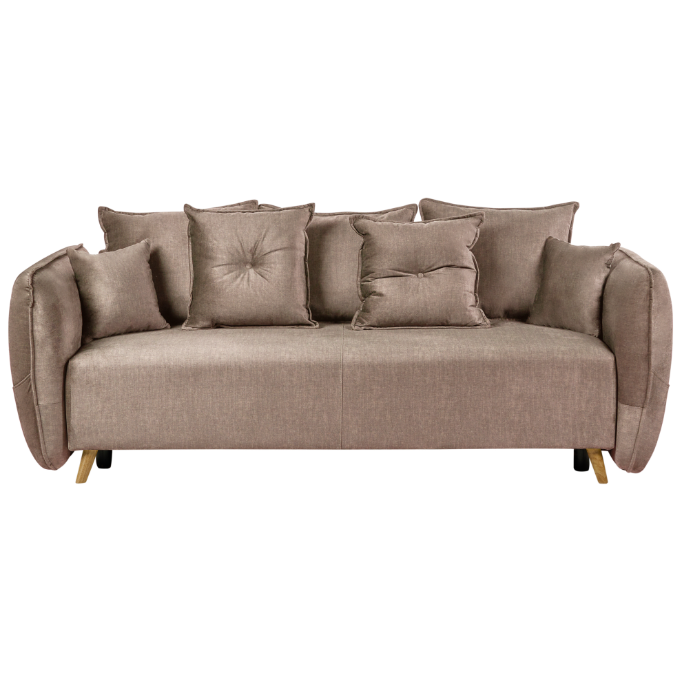 Sofa Bed VALLANES Velvet Light Brown with Storage 2 Seater